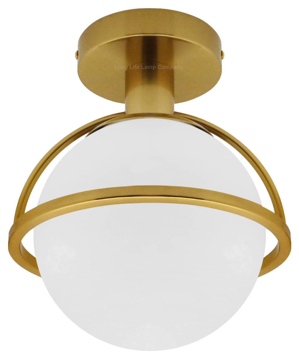 Long Life Lamp Company Brass Antique Ceiling Light Opal Globe Lamp Shade Semi Flush Mount Frosted Glass Ceiling Light H3140