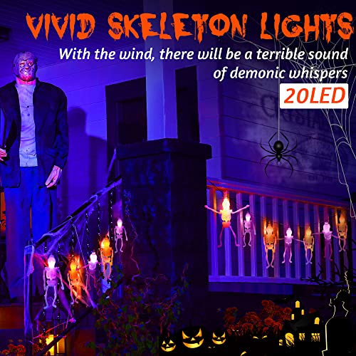 Halloween Decoration Lights, With 20Pcs Skeleton Lights, Battery Operated Halloween Decor 20 Led 10Ft , 2 Modes (Flash/Steady On) Skull Decoration For Home Room Outdoor Decorations Orange And Purple #TOP3