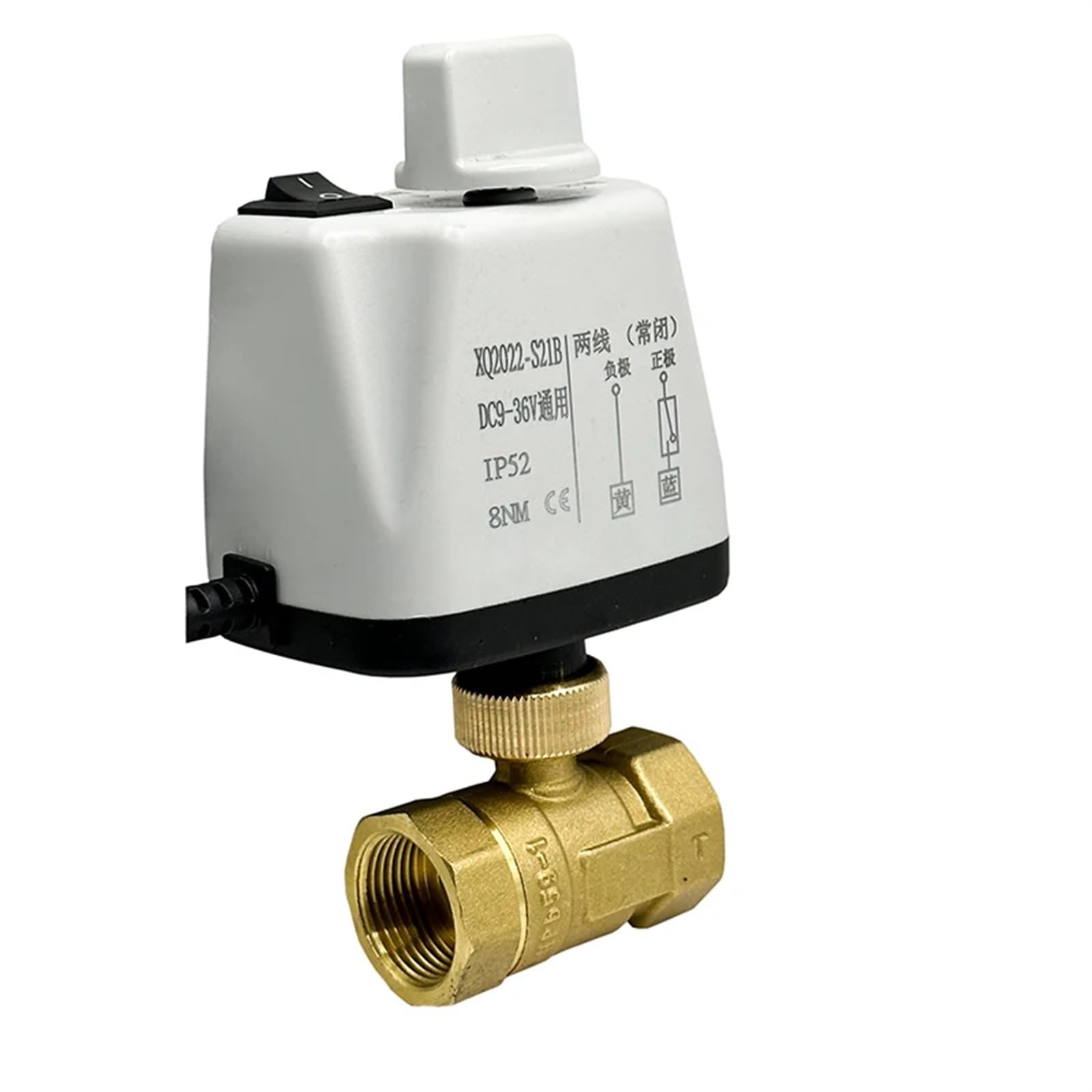 Normalnie zamknięty/otwarty zawór kulowy 1,9 cm, 220 V, 12 V, 24 V, 2-przewodowy, mosiężny, elektryczny z przełącznikiem ręcznym (normalnie zamknięty, 220 V AC)