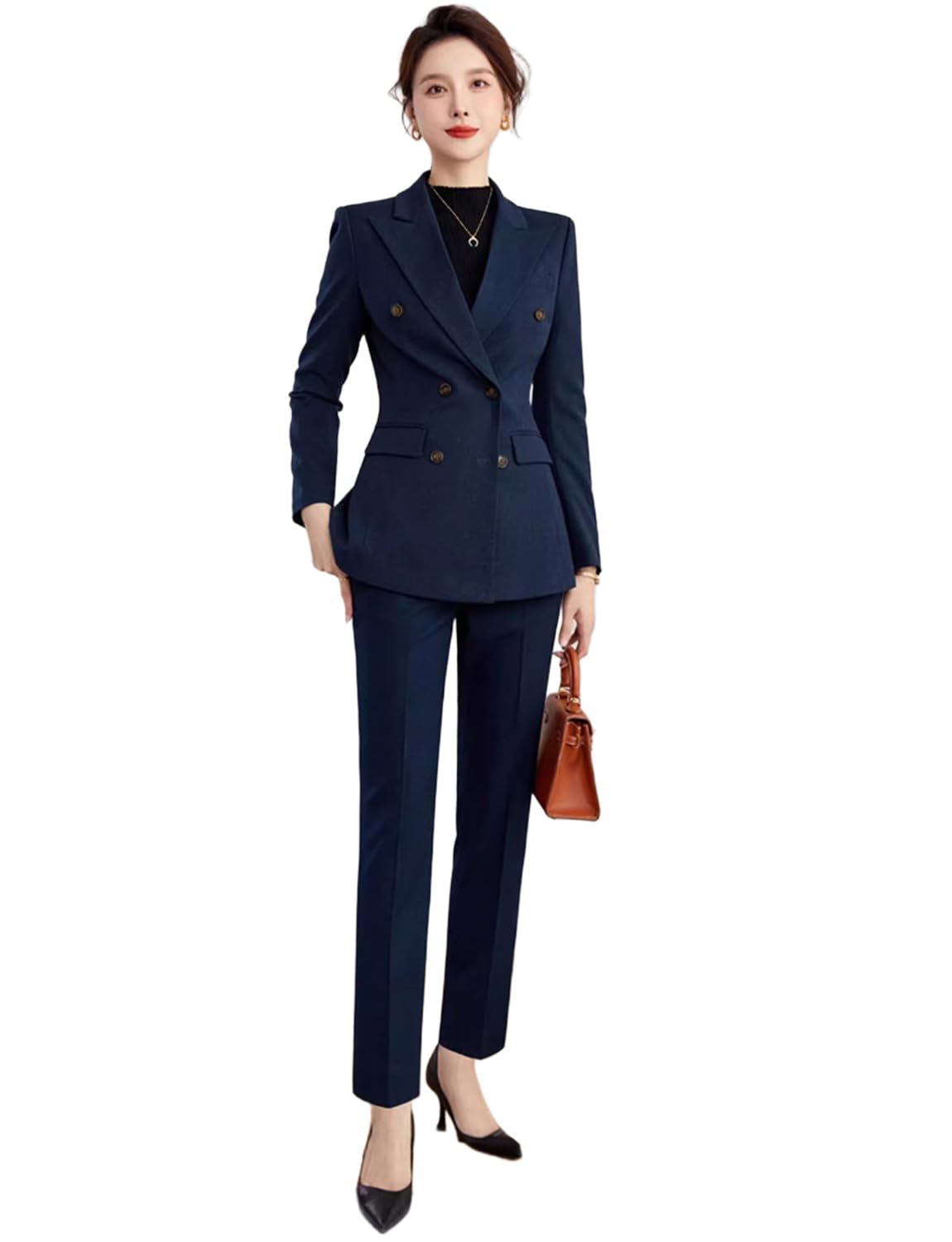 Womens Suit Two-Piece Work Peak Lapel Double Breasted Buttons Tuxedos Jacket Pants Formal Set