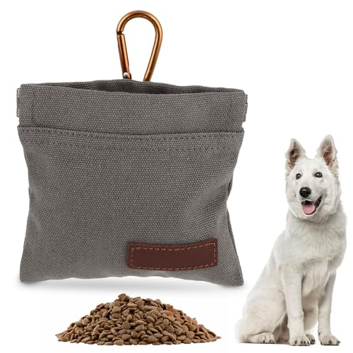 Canvas Dog Treat Pouch, Portable Puppy Dog Training Treat Pouch with Carabiner, Hands-Free Auto Closing Pet Snack Reward Pocket, for Pet Training Travel or Outdoor Use(Grey) Canvas Dog Treat Pouch, Portable Puppy Dog Training Treat Pouch with Carabiner, Hands-Free Auto Closing Pet Snack Reward Pocket, for Pet Training Travel or Outdoor Use(Grey)