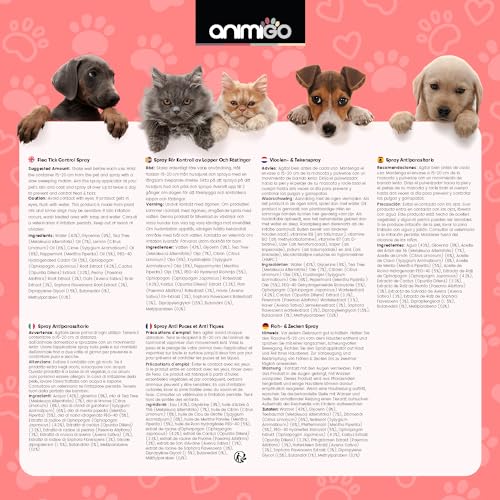 Floh & Zeckenschutz für Hunde & Katzen - Floh & Zeckenspray - Natürliches Flohmittel für Wohnung & Möbel - 500ml Zeckenschutz mit Pfefferminz & Rizinusöl - Flohspray - Anti Milben Spray - animigo