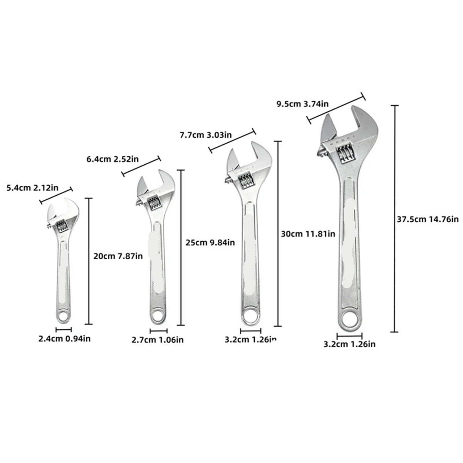 WNBFTTK Llave Inglesa Juego de llaves ajustables con acabado pulido 8"/10"/12"/15" for fontanería, industria automotriz(15 inch)