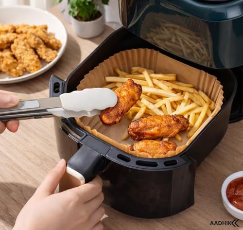 Image of AADHIK Air Fryer Paper Liners Parchment Baking Sheets | Disposable Cooking Tray Liners | Kitchen Accessories | 8 Inch Square Greaseproof Nonstick Paper | Heat Resistant Basket
