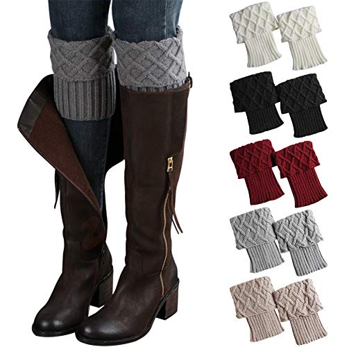 LIWEIKE Womens Short Boots Socks Crochet Knitted Boot Cuffs Leg Warmers Socks (5 Pairs-style A)