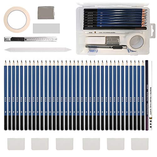 Lypumso - Lápices de dibujo artístico, juego de 42 lápices profesionales de grafito de carbono, lápices de madera, proporcionar a artistas profesionales y principiantes.