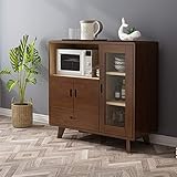 Práctico y atractivo gabinete de buffet para servidores de pie, para almacenamiento de pie, para familia, cocina, baño, salón (color: color nogal, tamaño: 100 x 40 x 97,6 cm)