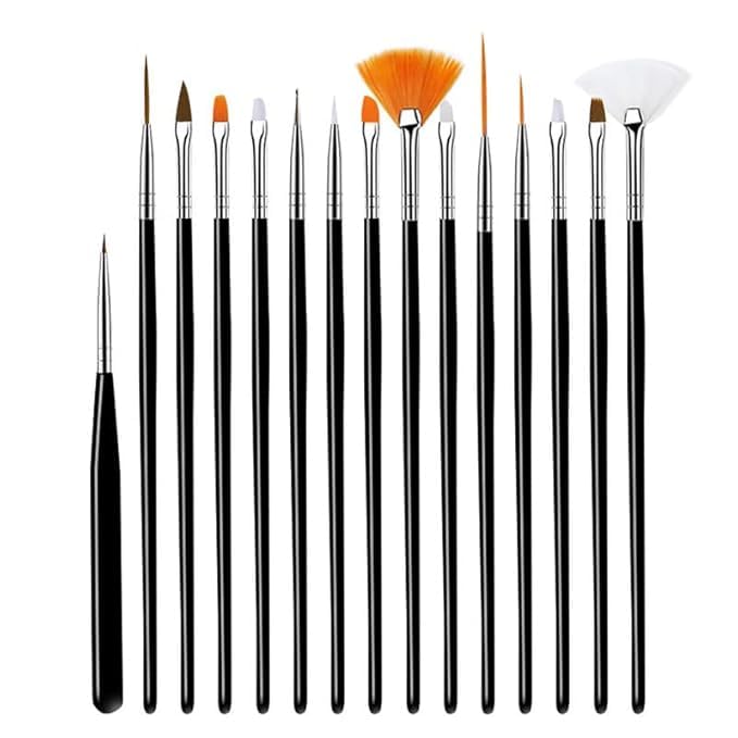 URBAN BOX 15PCS Acrylic Art Brushes With Dotting Tool for Painting and Creating Different Designs on Gel, Acrylic, and Natural Nails - Salon Quality Art at Home-image-7
