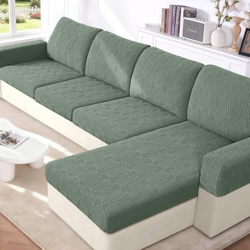 VANSOFY Stretch Couch Cushion Covers for Sectional Sofa, Bean Green