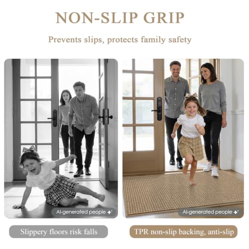 Image of hicorfe Waffle Door Mat Indoor Entrance,32 inchx20 inch Non Slip Indoor Mat,Beige