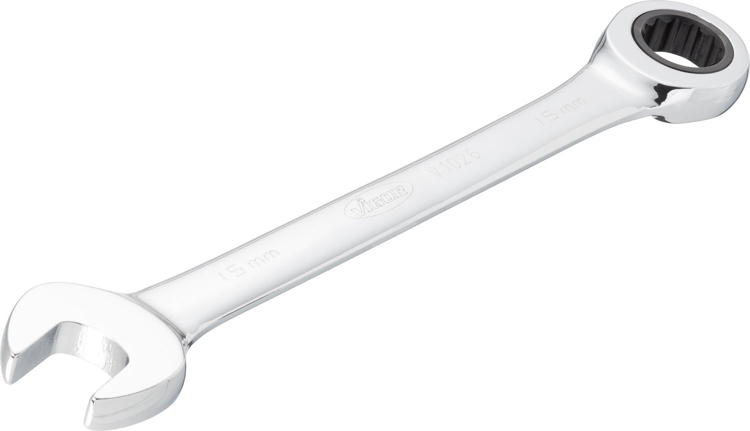 Vigor V1026 Ratcheting Wrenches, Long Style 20 cm, Chrome, 15 mm