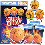 Needzo Basketball Lollipop Rings Party Favors, Sports Ball Shaped Candy Goodie Bag Fillers for Birthdays, 18 Suckers