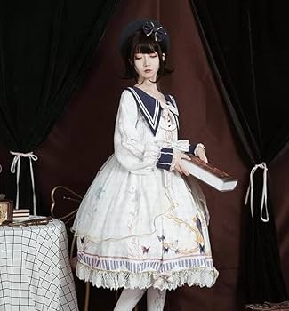 オリジナル Lolita 日常 長袖 ロリータ ワンピース ホワイト　L140＃ Amazon.co.jp: 【Sanjucos】 ロリータワンピース 長袖 洋服