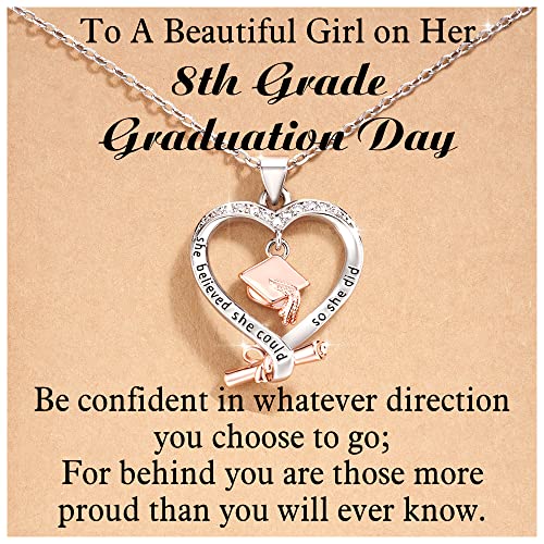 Shonyin 8th Grade Graduation Gift for Her 2026, Graduation Heart Necklace Middle Grad Jewelry Gifts for Daughter Granddaughter Niece Sister Best Friend