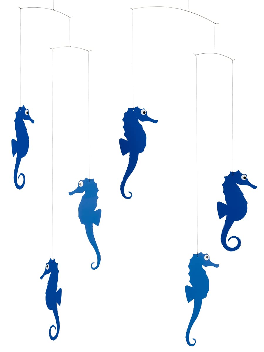 Flensted Mobiles Sea Horse Blue Hanging Mobile - 22 Inches - High Quality Cardboard