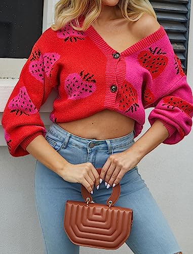 ECOWISH Women Floral Cropped Cardigan: Fall Long Sleeve Open Front Fuzzy Daisy Print Knit Sweaters Casual Y2k Outerwear3