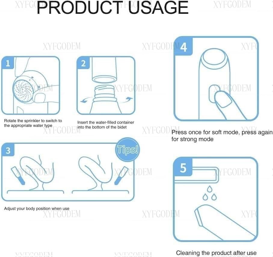 Bidé de viaje portátil con 4 modos para una higiene personal suave e impermeable 8