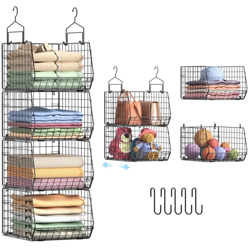 4" Extra Deeper Hanging Closet Organizers and Storage,4 Tier Foldable