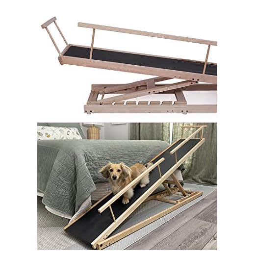 DoggoRamps Dog Ramp for Beds - Solid Hardwood - Adjustable up to 37" High Beds with Low Incline, Safety Rails & Anti-Slip Grip, for Small Dogs up to 50lbs - Made in North America