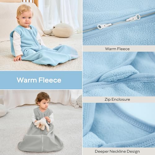 Image of JELLYMONI Fleece Baby Sleep Sack 0-6 Months, 2 Pack 1.5 TOG Baby Wearable Blanket Winter Infant Sleep Sack with 2-Way Zipper, Warm Toddler Sleep Sack