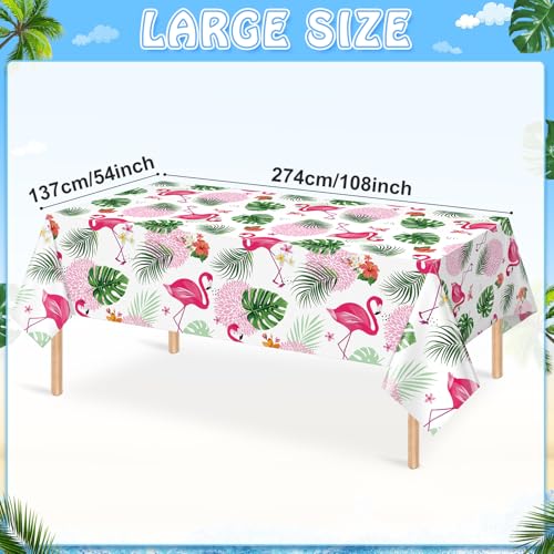 Image of 6 Pack Summer Flamingo Tablecloth Party Decorations, Hawaiian Tropical Plastic Table Cloth, Disposable Luau Table Cover for Summer Flamingo Picnic Birthday Party Supplies Decorations, 54 inch x 108 inch