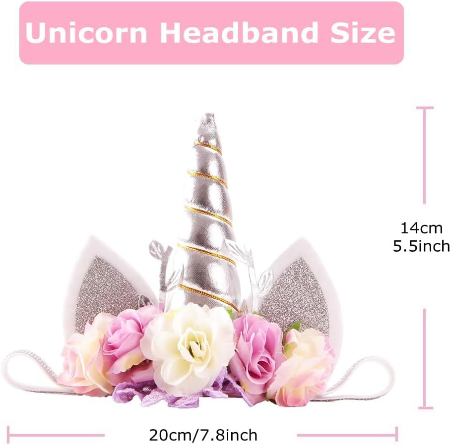 Nishine Roses Floral Unicorn Horn Headband Elastic Baby Girls Unicorn Hairband Party Supplies image 5