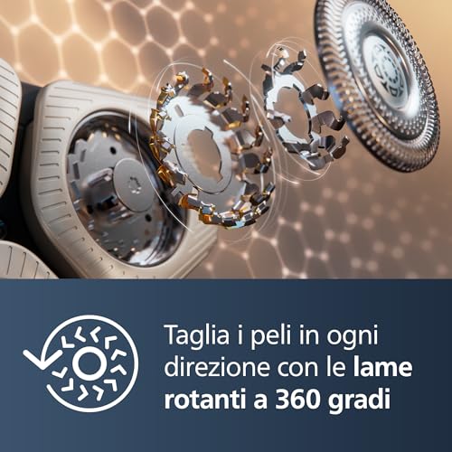 Philips Rasoio Elettrico Serie 9000 Prestige, secco e umido, cromo brillante, rasatura Lift & Cut, tecnologia SkinIQ, regolabarba, rifinitore per il naso, base di ricarica Qi, modello SP9885/35