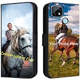 FortiCase Custodia Personalizzata per Realme C21,Flip Cover in PU Pelle Premium,Supporto Slot Scheda Case,con la Tua Foto,Immagine o Testo Personalizzata Cover - Black-LN4