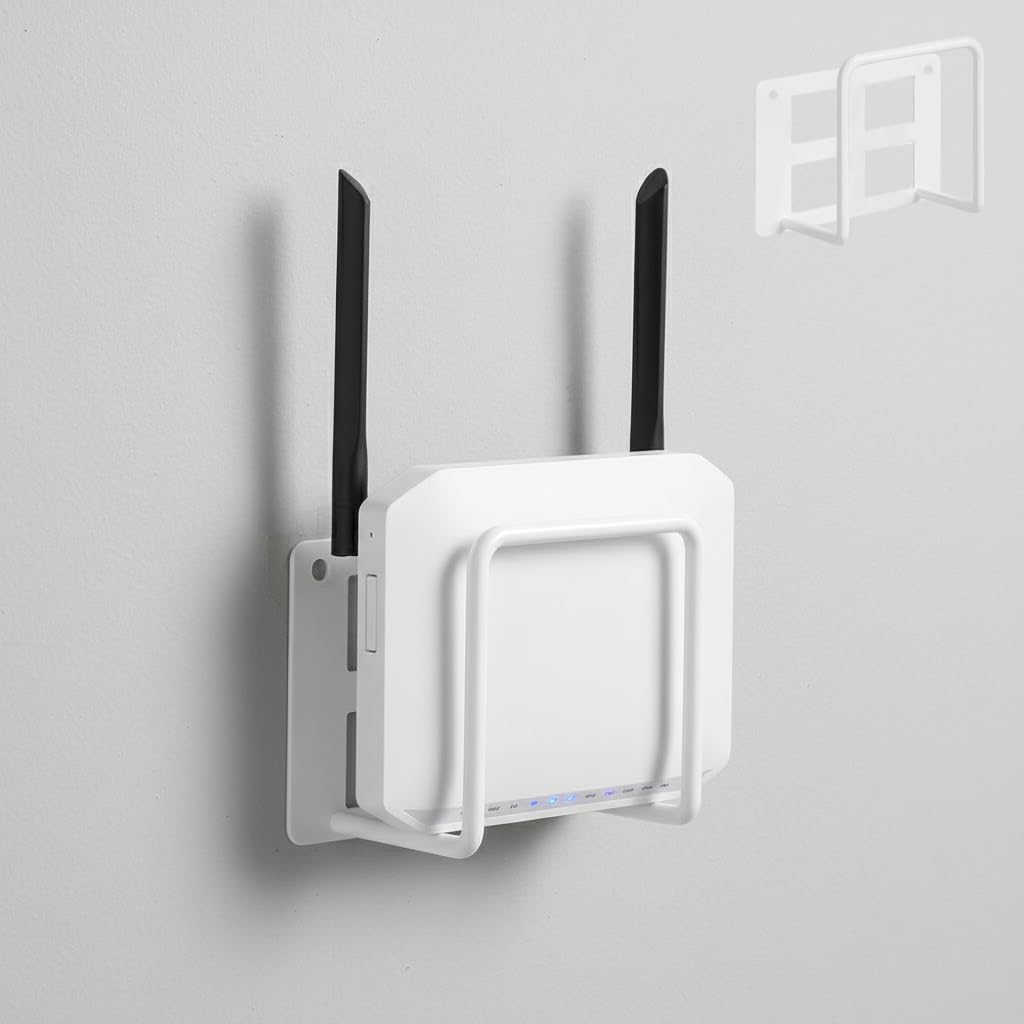 Nurmantras Router Wall Mount Shelf, WiFi Holder Stand with Adhesive & Screw Fixing, Cable Management Storage Rack, Wall Mounted Organizer for Modem, Set Top Box & Accessories (White Metal)-image-38