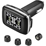 OBEST タイヤ空気圧センサー 4外部センサー シガーソケット式 タイヤ空気圧モニター USBポート付き タイヤ空気圧監視システム 空気圧センサー 高性能チップ 気圧温度即時監視 取り付け簡単 4輪対応
