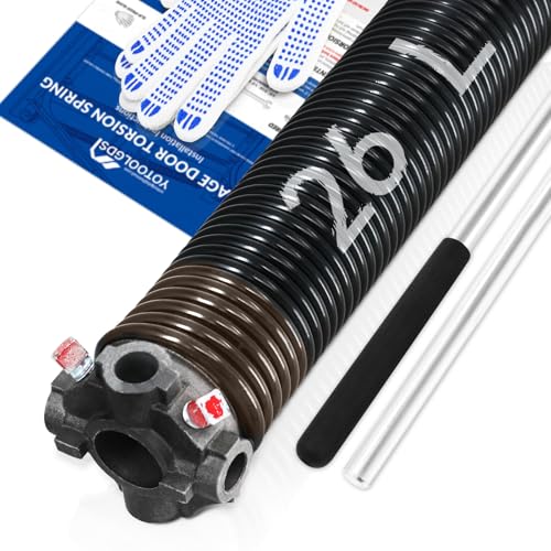 YoToolGDS Left Hand Windï¼ˆBlack Coneï¼‰2" Garage Door Torsion Spring with Non-Slip Winding Bars & Gloves, High Precision Electrophoresis Black Coated, for Replacement, MIN 16,000 Cycles (0.234x2''x26'')