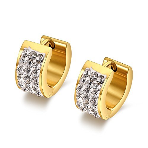 Chryssa Youree 7MM Mens Womens Stainless Steel Hoop Earrings Huggie Earrings CZ Inlaid Piercings Hypoallergenic(ED-45) (Gold)