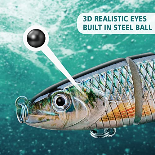 CharmYee Bass Fishing Lures with Hot Stamping Foil Designed Highly Realistic 8 Multi Jointed Swimbaits for Freshwater Saltwater Bass Trout Fishing Bait