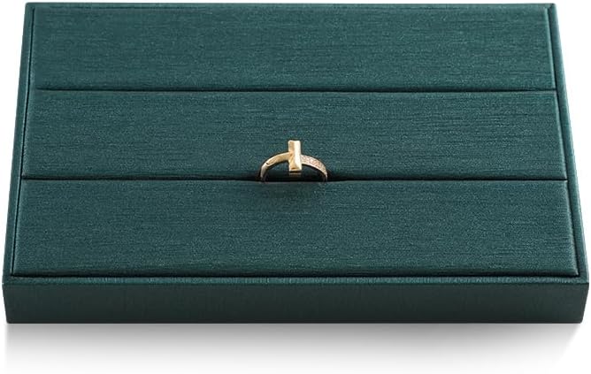 PU Leather Ring Display Tray, Rings Storage Holder Plate, Jewelry Organizer Store Counter Table Top Diamond Ring Display (Green, 4.7x7.1Inch Rings Tray)