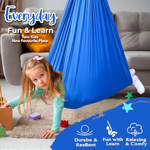 DINIC Sensory Swing for Kids Indoor and Outdoor, Sensory Hammock with Inflatable Cushion and 360° Swivel, Pod Swing for Kids and Adults Holds 180 LBS, Blue - with Additional Toys - Image 8