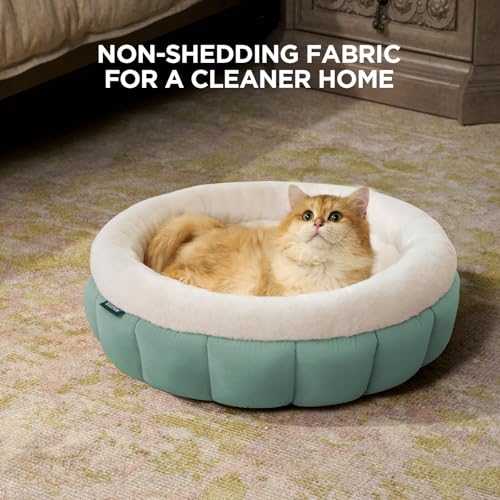 BALANCE Cat Beds for Indoor Cats, Washable Round Cat Bed, Cute Kitten Bed with Anti-Slip Bottom for Kitty and Puppy, 23 Inches, Granite Green - Image 4