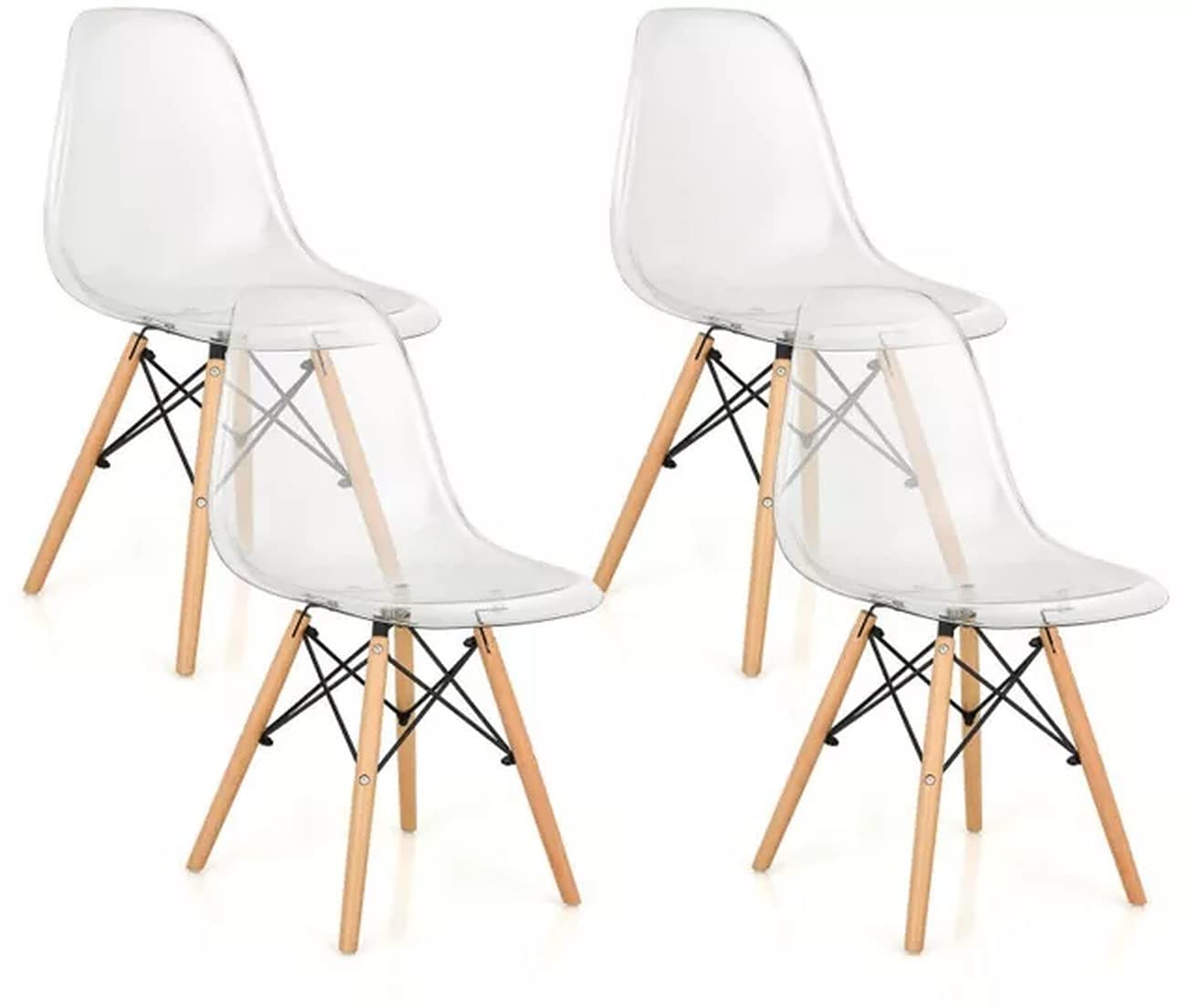 My Art Design - Set of 6 Chairs Modern, Stylish & Elegant Transparent Crystal Clear Chair Natural Wood Leg for Home, Cafe, Hotel & Office (6)