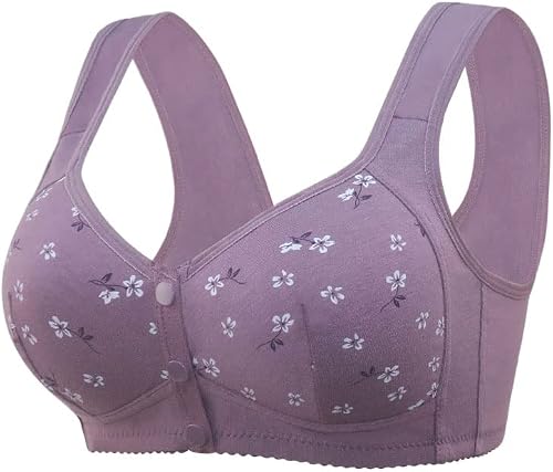 LEMOSEW Front Closing Bras for Women, No Underwire Bras, Plus Size Wirefree Bra, Front Close Bras for Seniors Sleep Bras for Women C11-Purple-XL