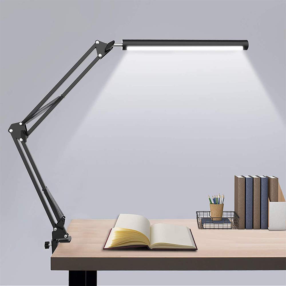INGEQUIS Lámpara de Escritorio LED de 10W, 3 Modos de Luz con 20 Brillos Infinitos Ajustables, Lámpara de Mesa Plegable y Rotable de 360 Grados para Trabajar o Estudiar Cuidando los Ojos (Negro) - Negro