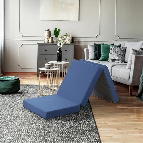 Oleesleep 10cm Tri-Folding Colchón de Espuma Azul / Colchón de Invitados / Colchón Plegable / Colchón Portátil / Oeko-Tex / CertiPUR-US / 2 Layered / Azul / 65 x 195cm