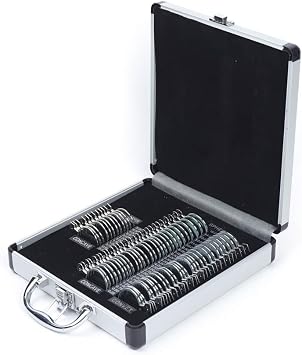 68Pcs Optometry Rim Case Kit, Aluminum Case Box Trial Frame with Metal Rim Ophthalmic Lenses Optical Trial Lens Set