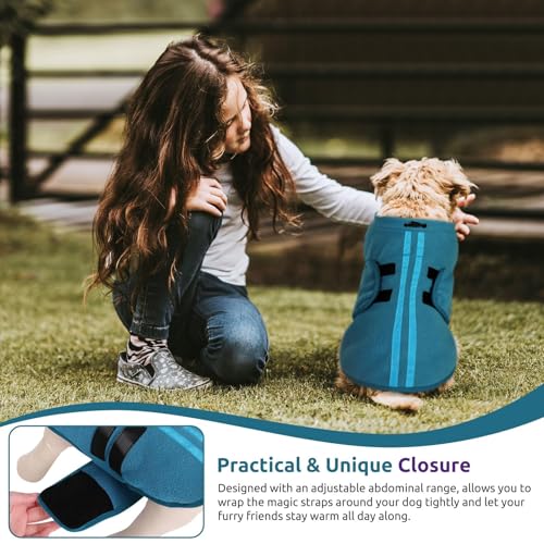 PUZAUKAL Hundepullover Fleece Weste Hundemäntel Winter Warmer Hundeweste für Kleine Hunde Weicher Fleece Hundejacke mit Geschirr Pullover für Mittel Großen Hund Katze-Pfauenblau(M)