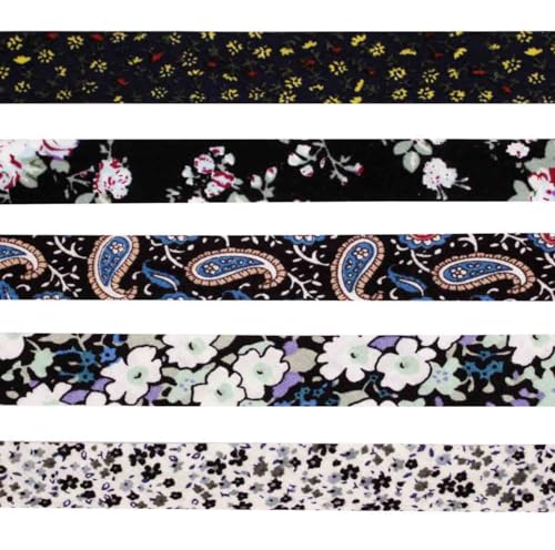 MegaCrea DIY Biais Coton 1 cm x 1 m Fleurs Noir Blanc 5 pièces