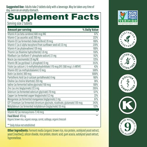 MegaFood Men's Advanced Multivitamin for Men - Doctor -Formulated - Choline, Vitamin B12, Vitamin D, Vitamin C & Zinc - Brain Health & Immune Support - Non-GMO - Vegetarian - 120 Tabs (60 Servings) - Image 3