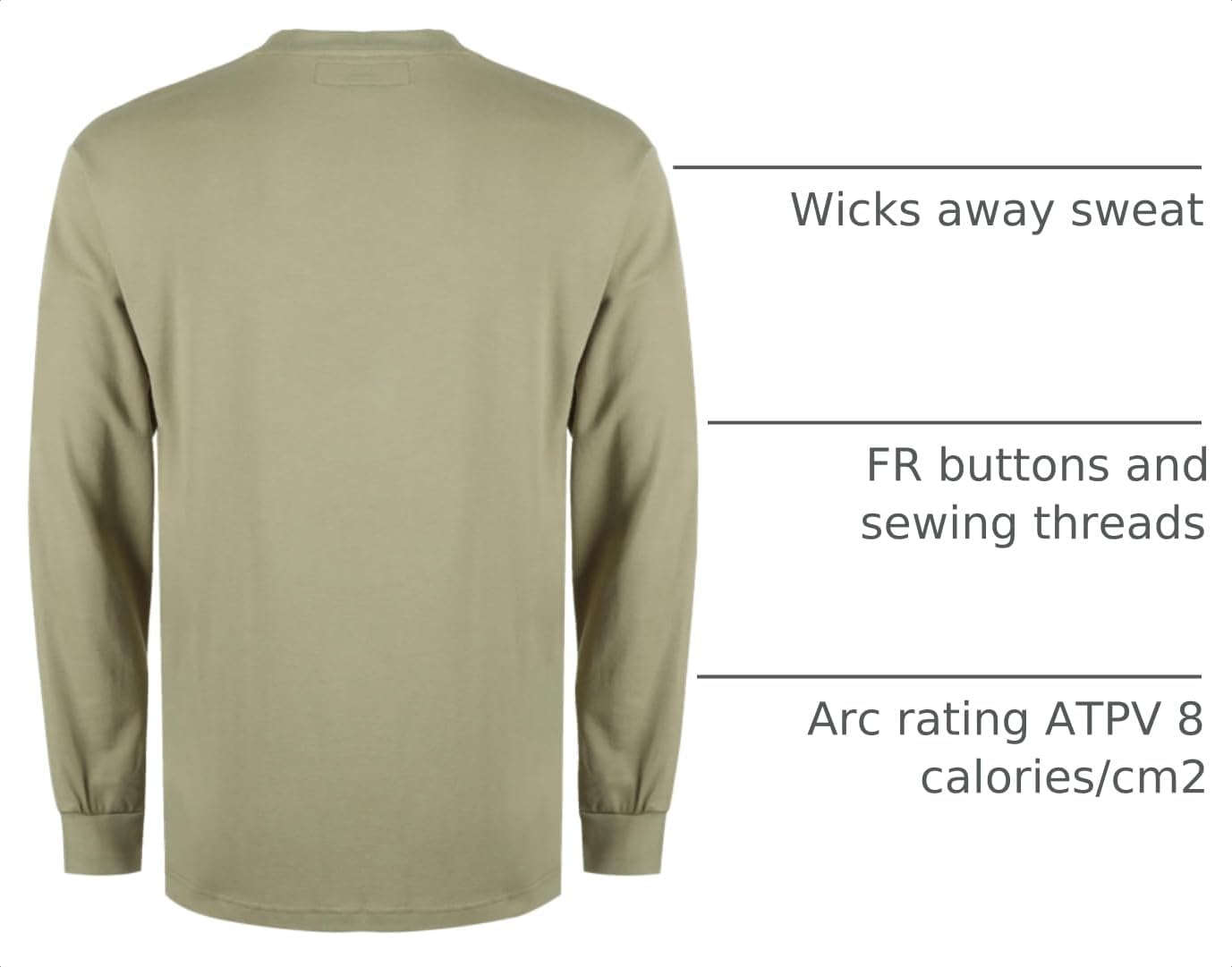 KONRECO FR Shirts for Summer 5.5oz 100% Cotton Henley Shirt CAT2 NFPA2112