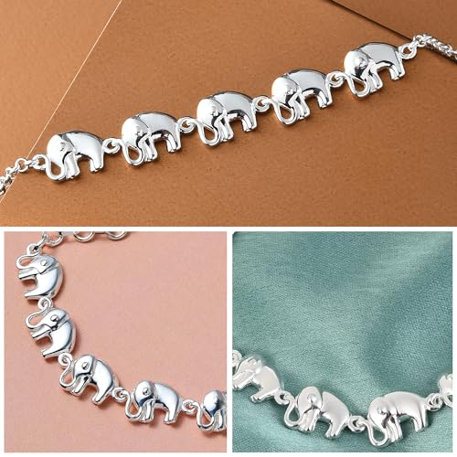 SHOP LC DELIVERING JOY Elephant Charm Bracelet in 925 Sterling Silver Bracelets for Women Trendy - Adjustable Link Cute Animal Jewelry Birthday Gifts for Her - Size 7.25 Inches4