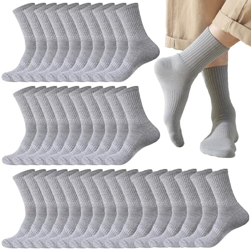 Looknniy 20 Pairs Crew Athletic Socks for Men Moisture Wicking Cushion Crew Socks for Sport Running Traveling (Pure Gray)