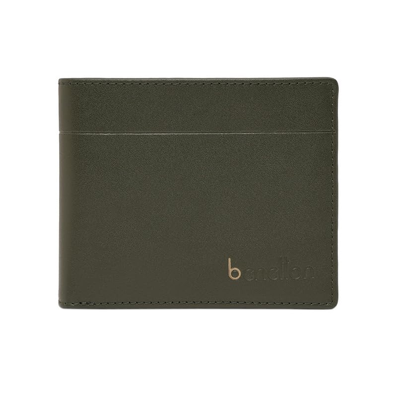 Image of United Colors of Benetton Men's Genuine Leather Global Coin Wallet Gweru - Olive | Slim Bifold with Secure Coin Pouch, 2 Compartments 4 Card Slots | Stylish Purse of Gents