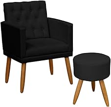 Poltrona Decorativa com Puff resistente moderno para sala de estar Recepção (Preto)