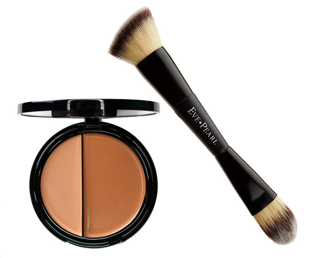 EVE PEARL HD Dual Foundation Full Coverage Long Lasting Non Greasy Vitamin E Skincare And 201 Contour Blender Brush Set Makeup Kit (Light)
